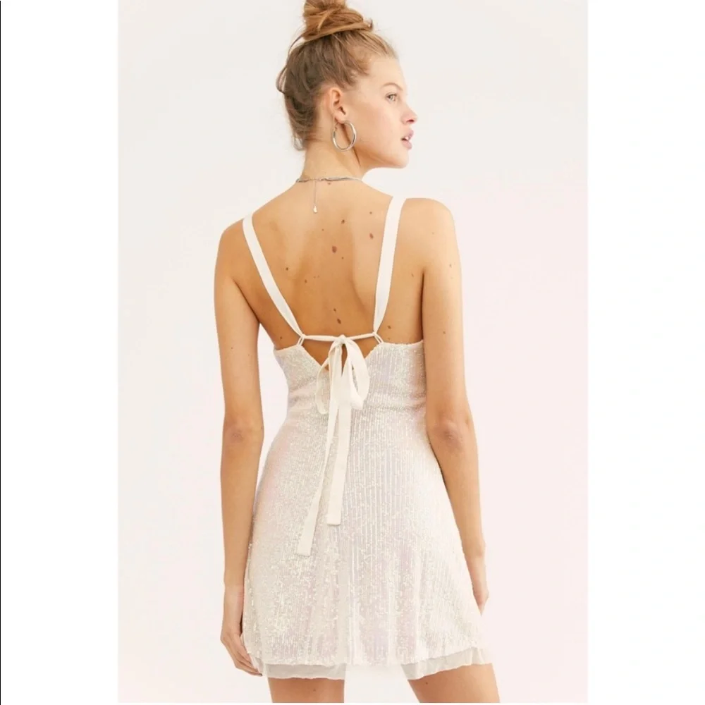 🎉HP🎉 FP Free People INTIMATELY Gold Rush Mini Dress in Icicle Pearl Combo Y2K - Picture 4 of 9